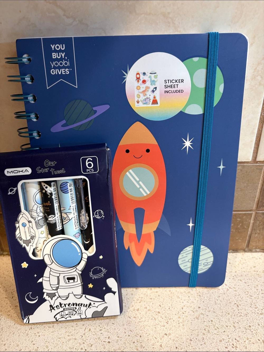 Yoobi Set NWT Rocket & Astronaut Journal, Sticker Set, & 6 different Pens
